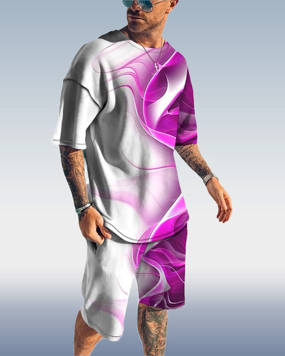 Men's Gradient Colorblock Print Shorts Set 426