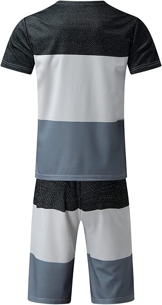 Suitmens Men's Simple Colorblock Print Shorts Set 080