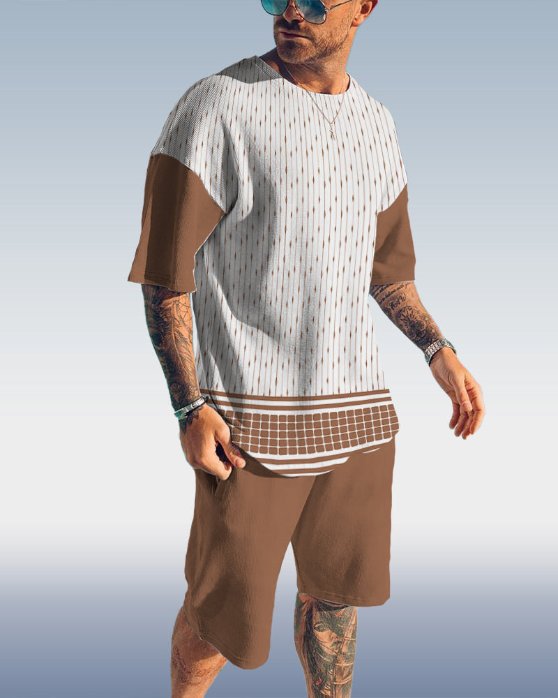 Suitmens Men's Colorblock Print Shorts Set