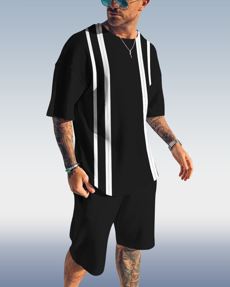 Men's color block printed shorts suit 440