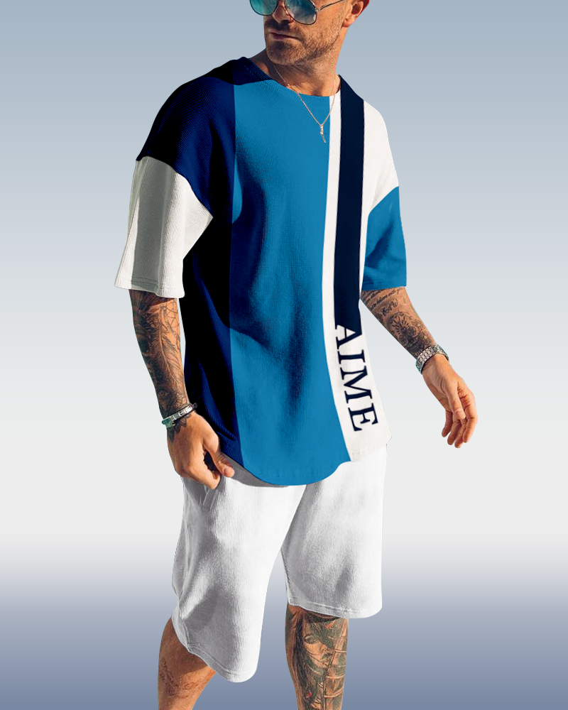 Men's plaid printed shorts Set 423