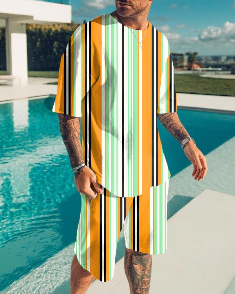 Suitmens Men's Colorblock Fashion Print Shorts Set 096