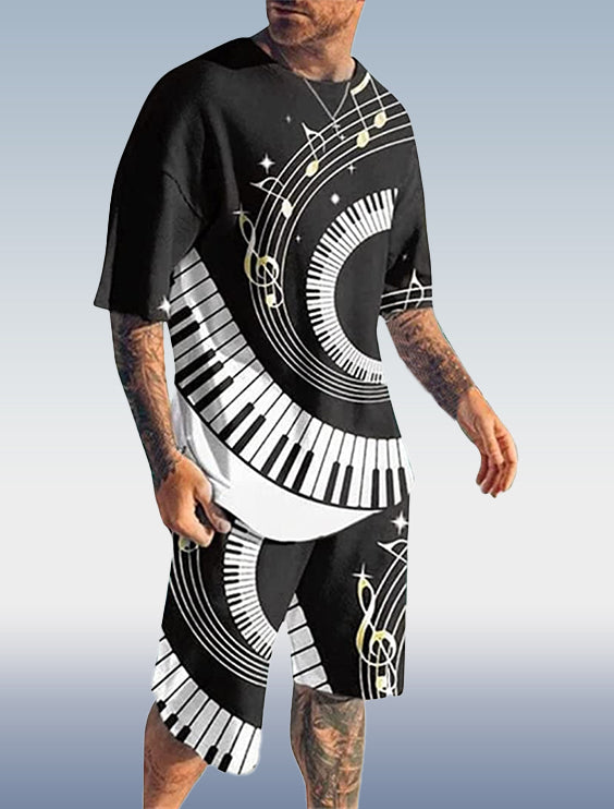 Suitmens Men's Music Print Shorts Set 080