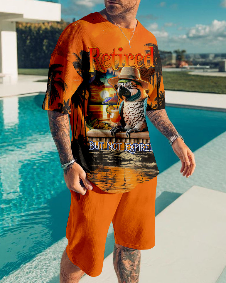 Suitmens Men's Hawaiian Tiki Parrot Printed shorts Set 223