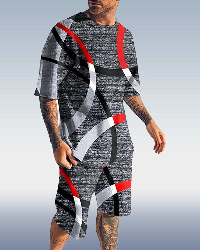 Suitmens Men's Colorblock Print Shorts Set 065