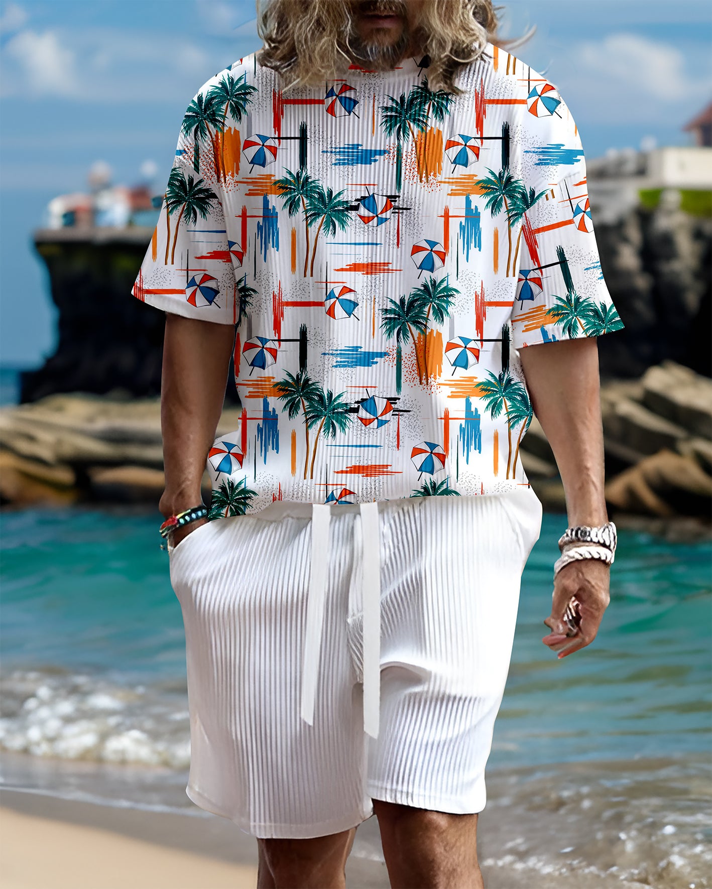 Suitmens Men's casual gorgeous textured printed shorts set 550