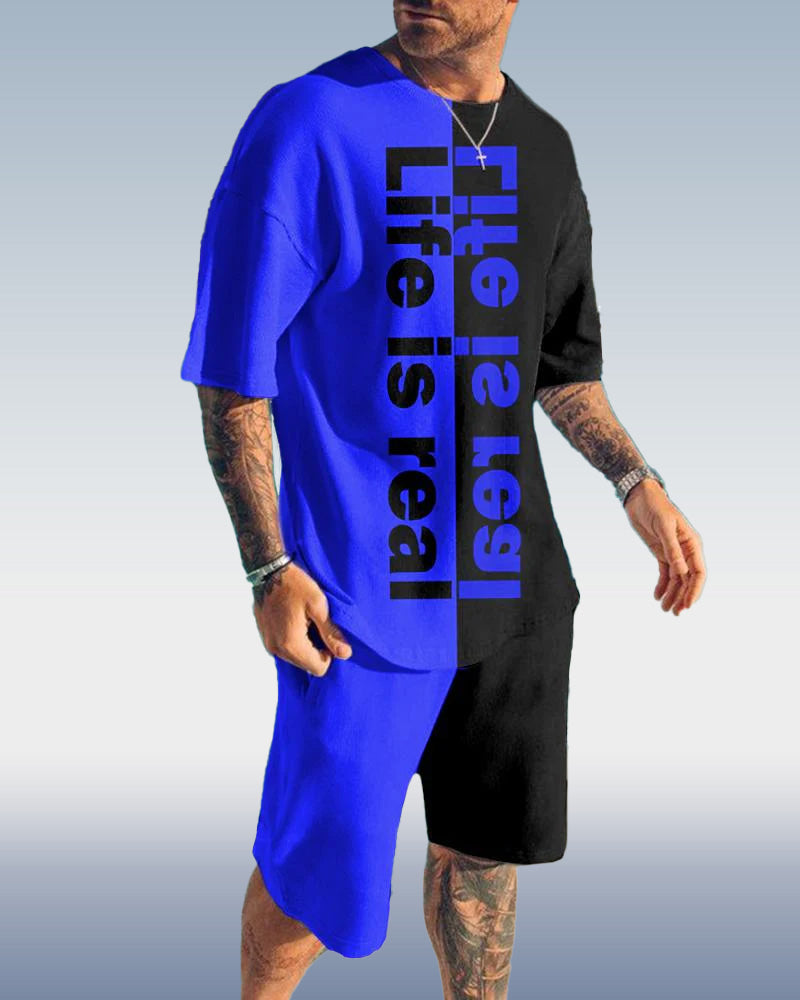 Suitmens Men's Colorblock Print Shorts Set 061