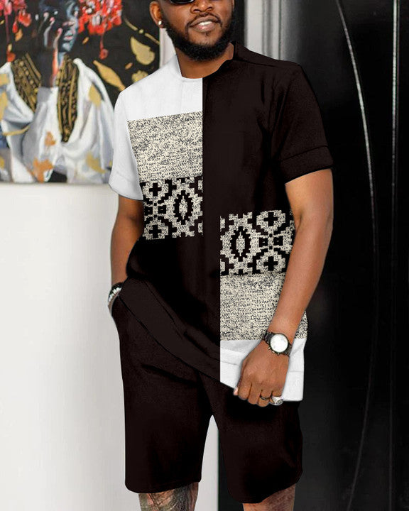 Suitmens Men's Colorblock Print Shorts Set 27