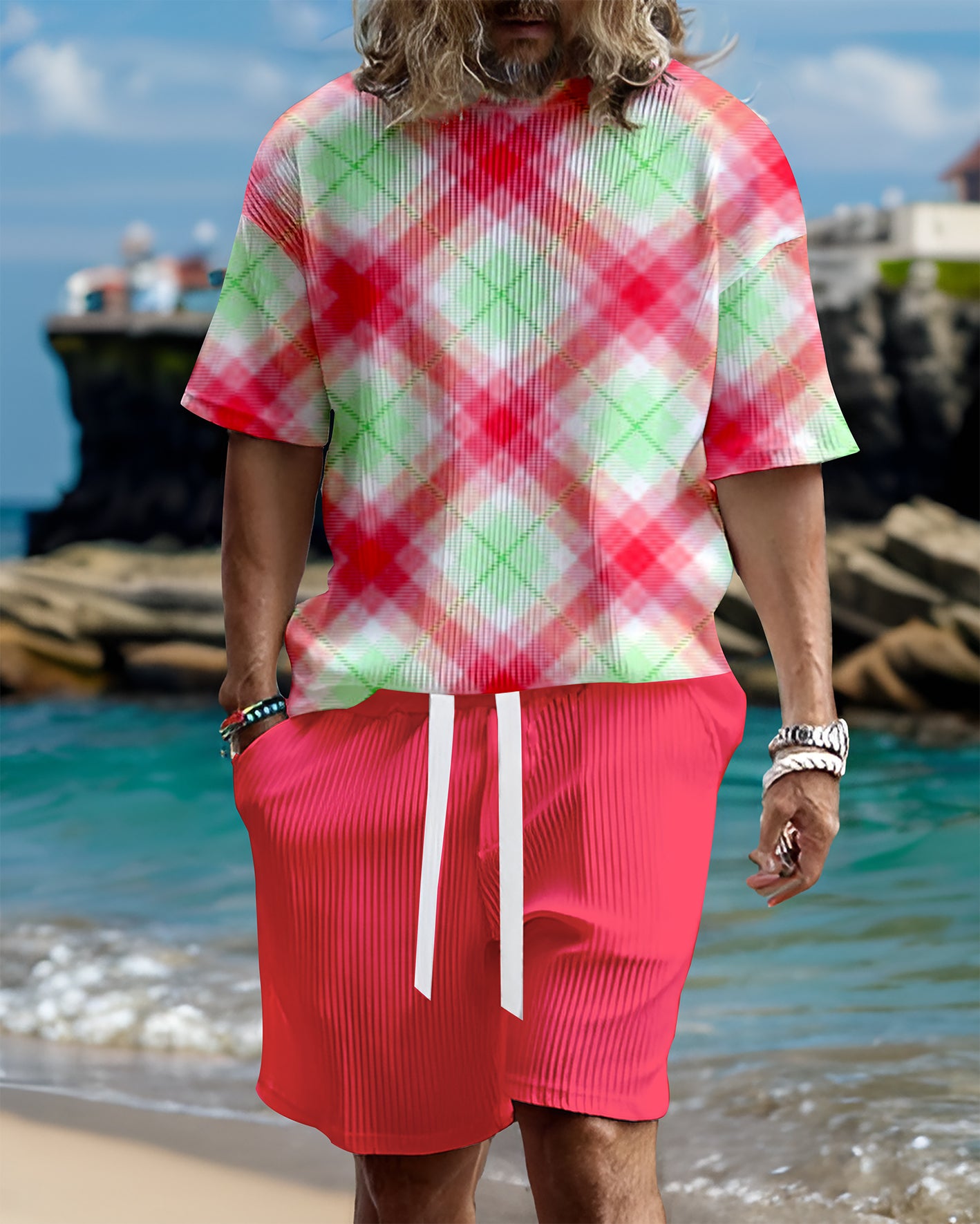 Suitmens Men's casual gorgeous textured printed shorts set 554