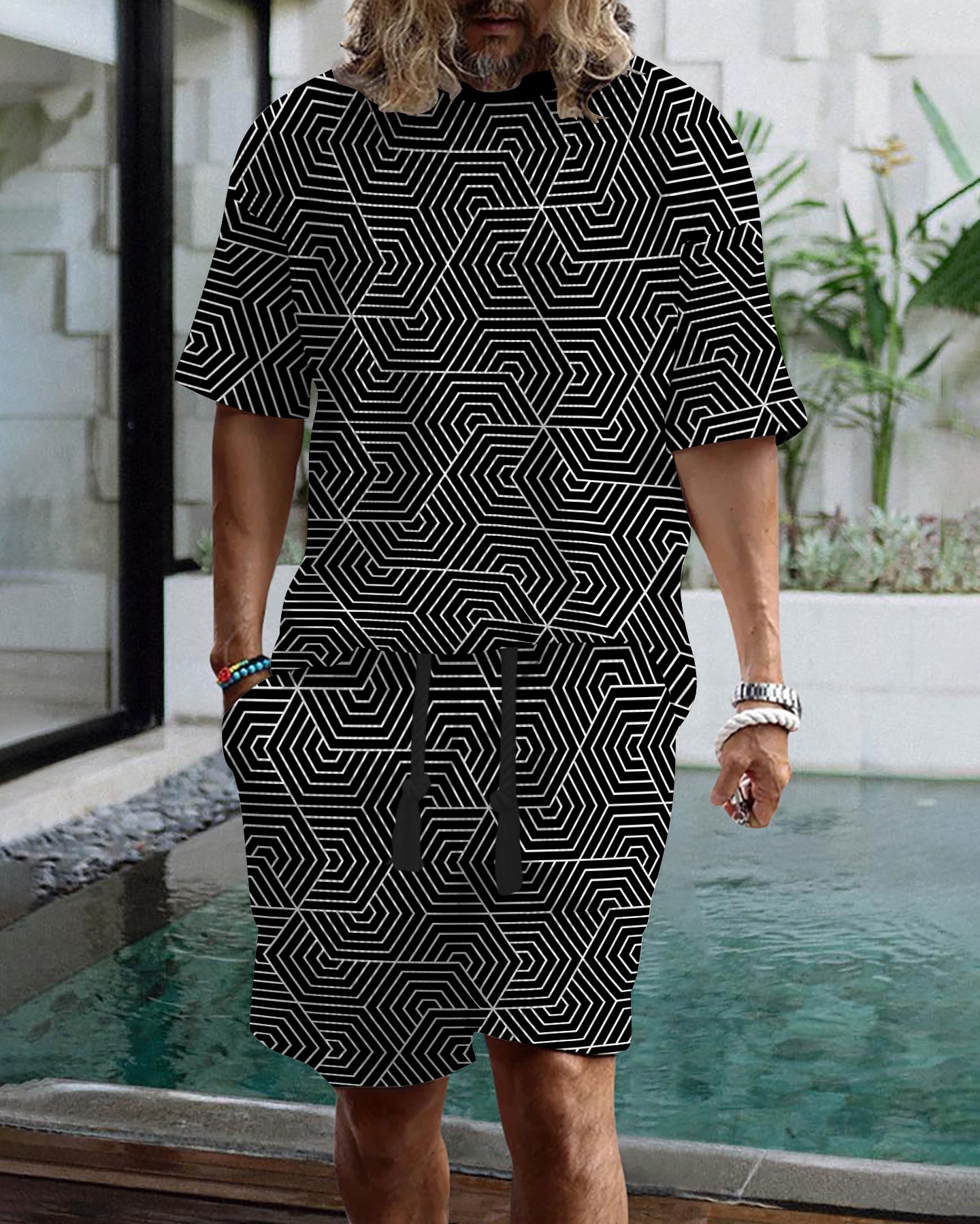Men's casual gorgeous textured printed shorts set 554