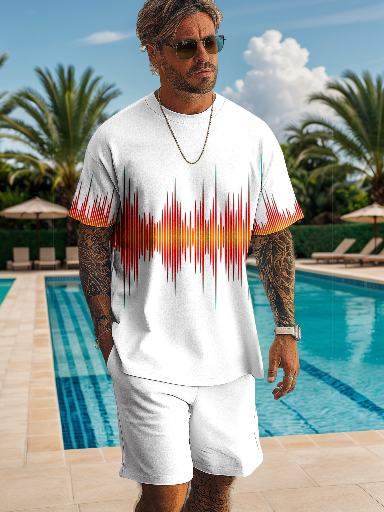 Men's casual color block printed shorts Set 516