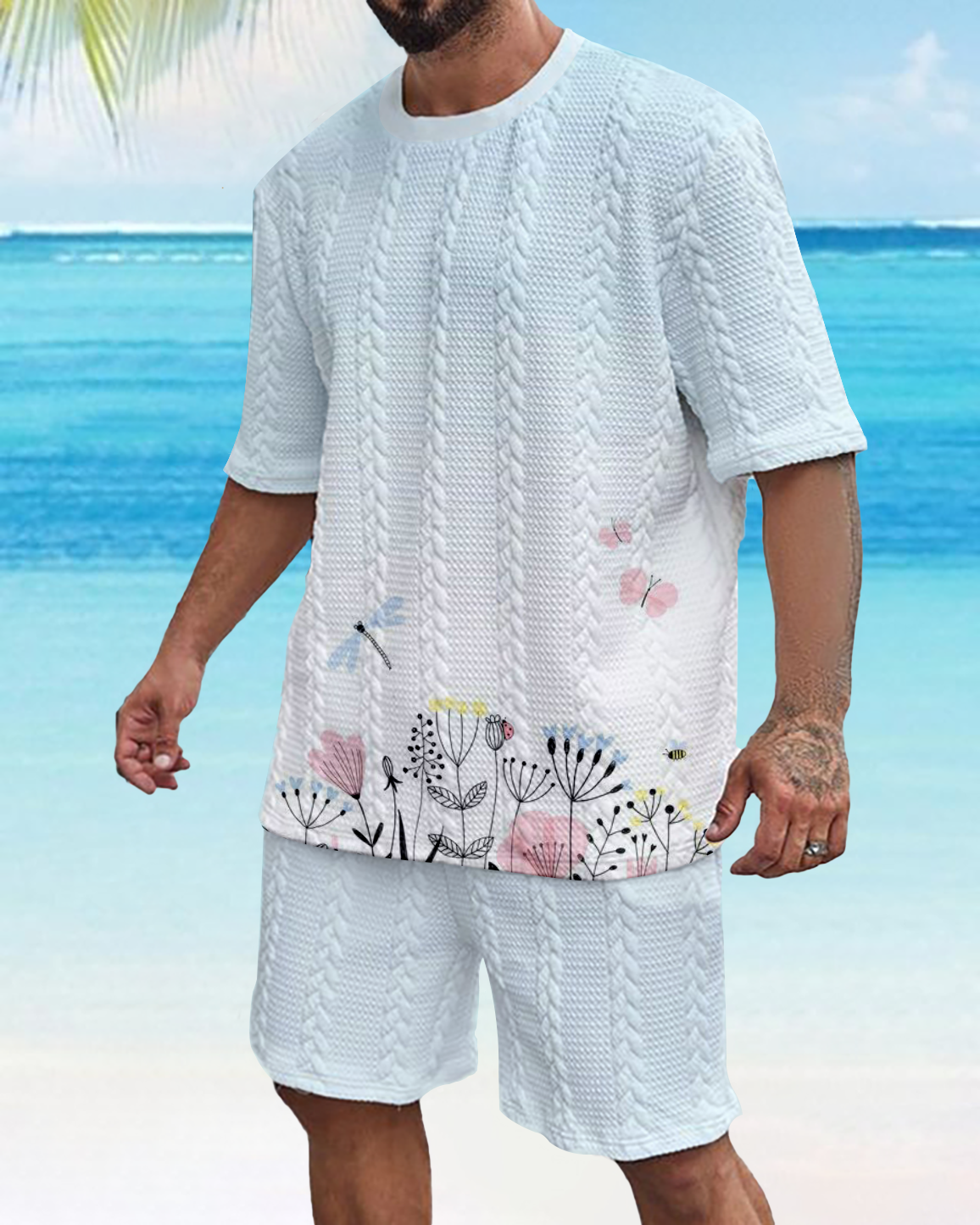 Suitmens Men's Color Block Gorgeous Textured Print Shorts Set 571