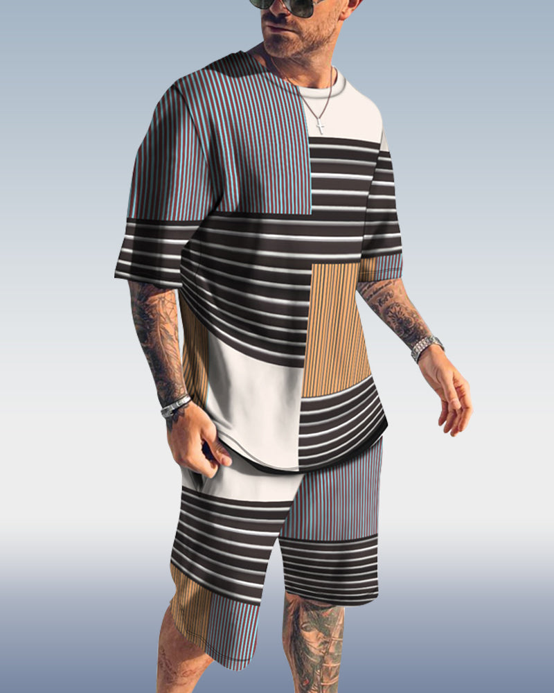 Men's spring and summer striped printed suit 003