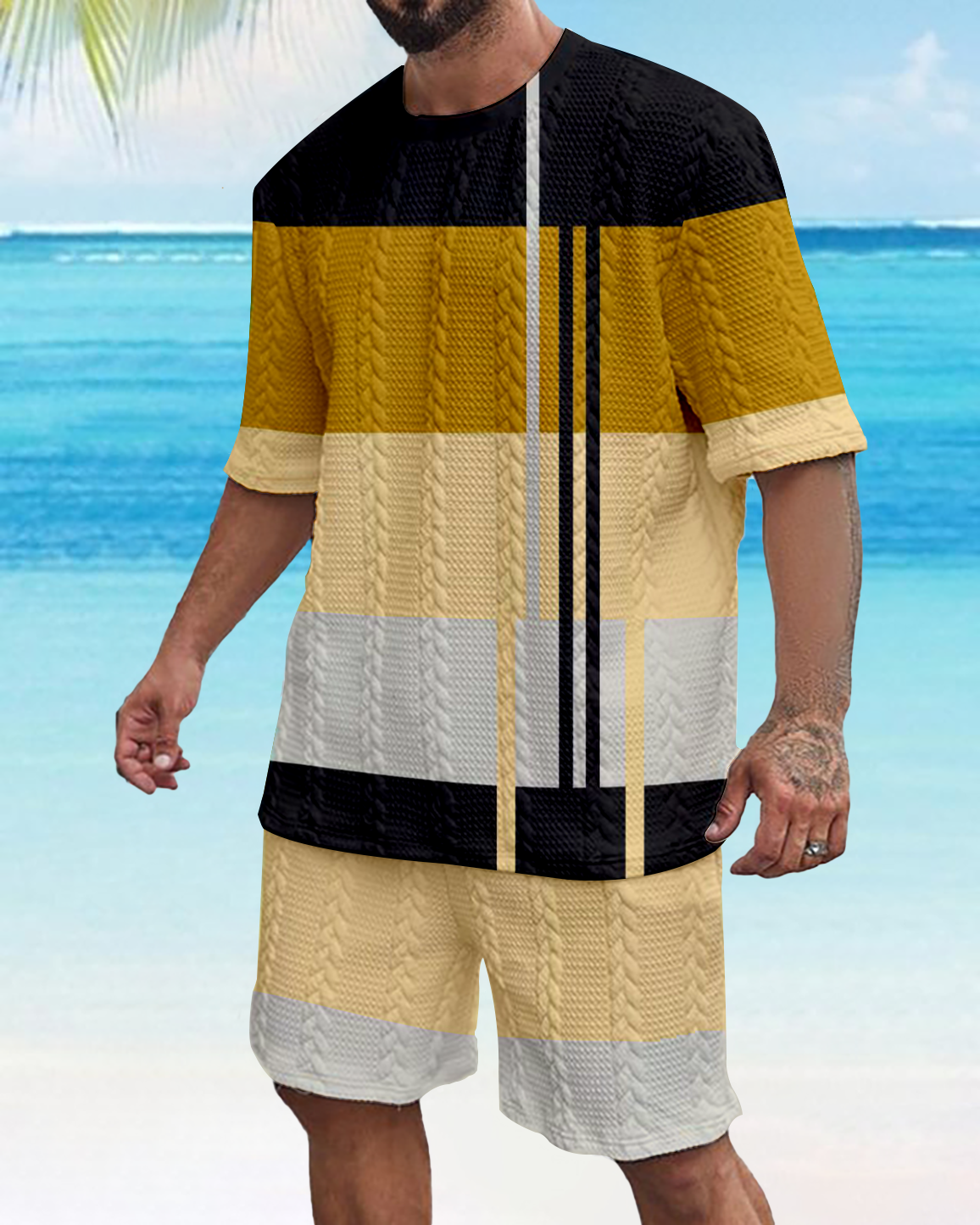 Suitmens Men's Color Block Gorgeous Textured Print Shorts Set 569