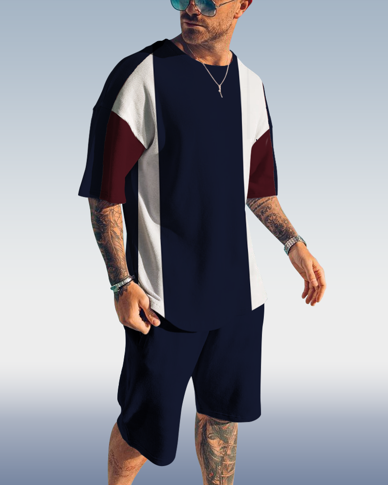 Men's plaid printed shorts Set 424