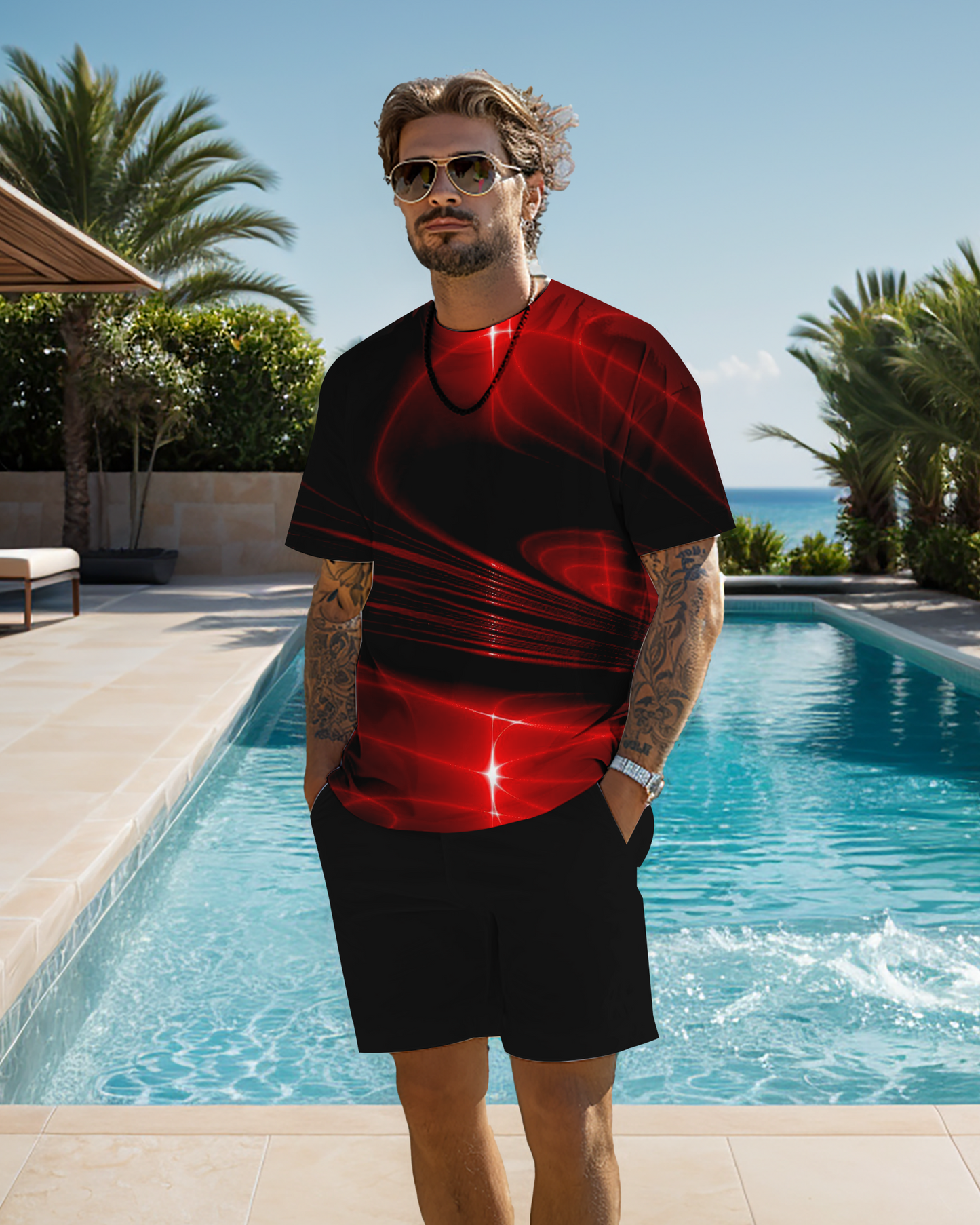 Men's casual gradient printed shorts Set 528