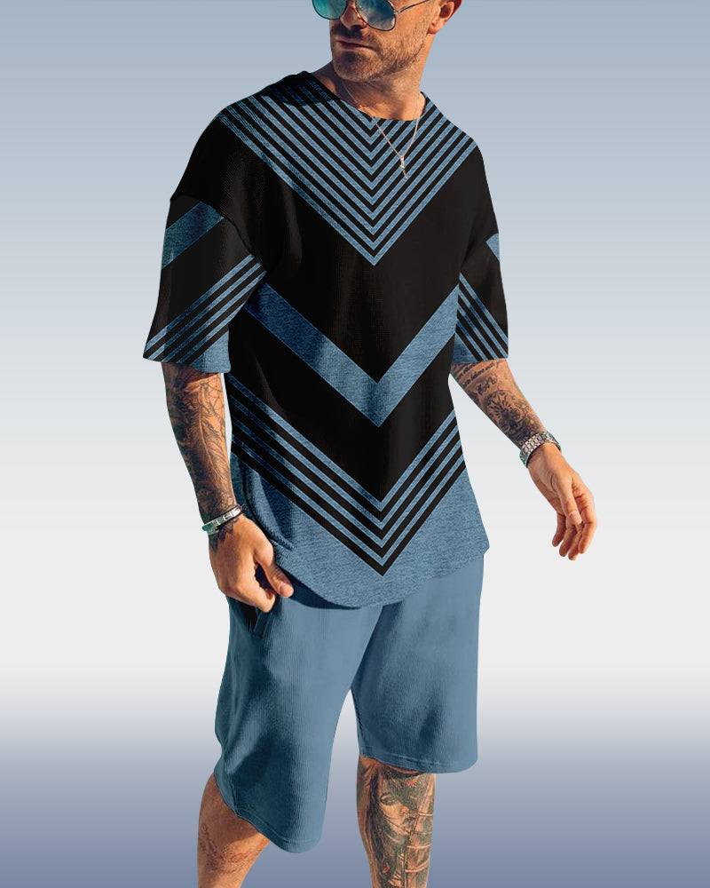 Suitmens Men's casual color block printed shorts Set 426