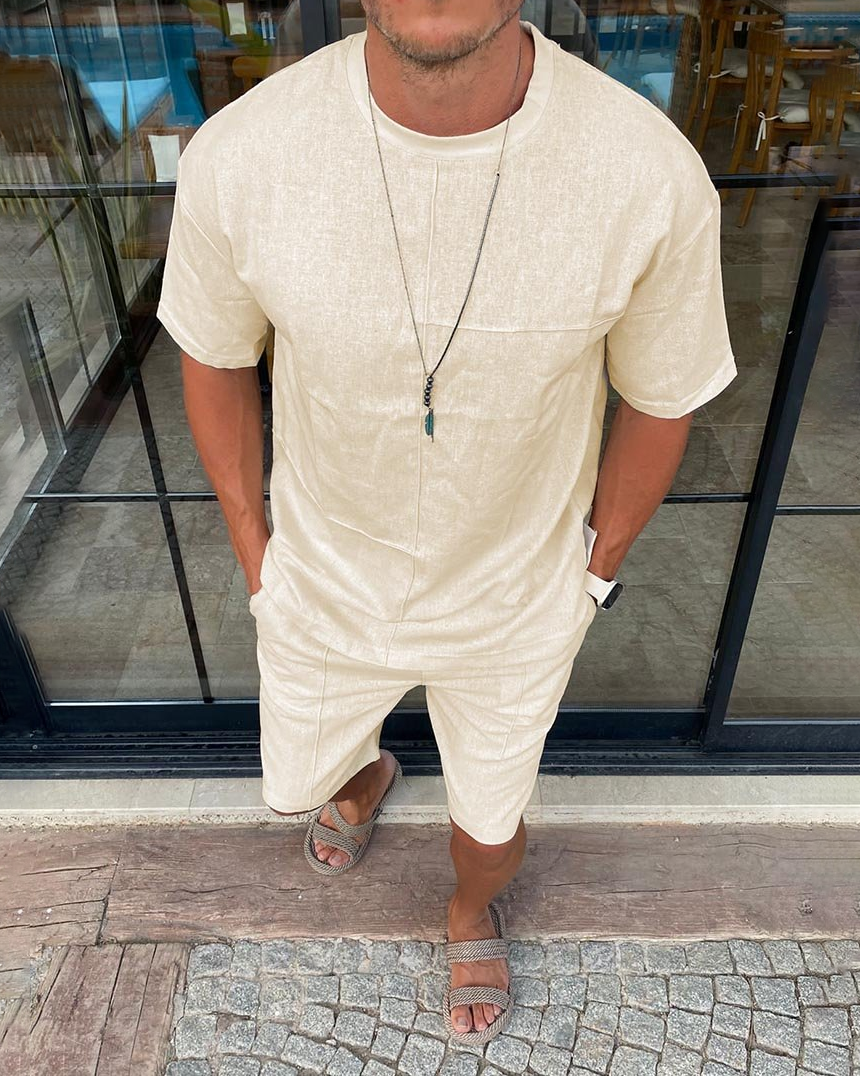 Men's khaki short-sleeved two-piece suit