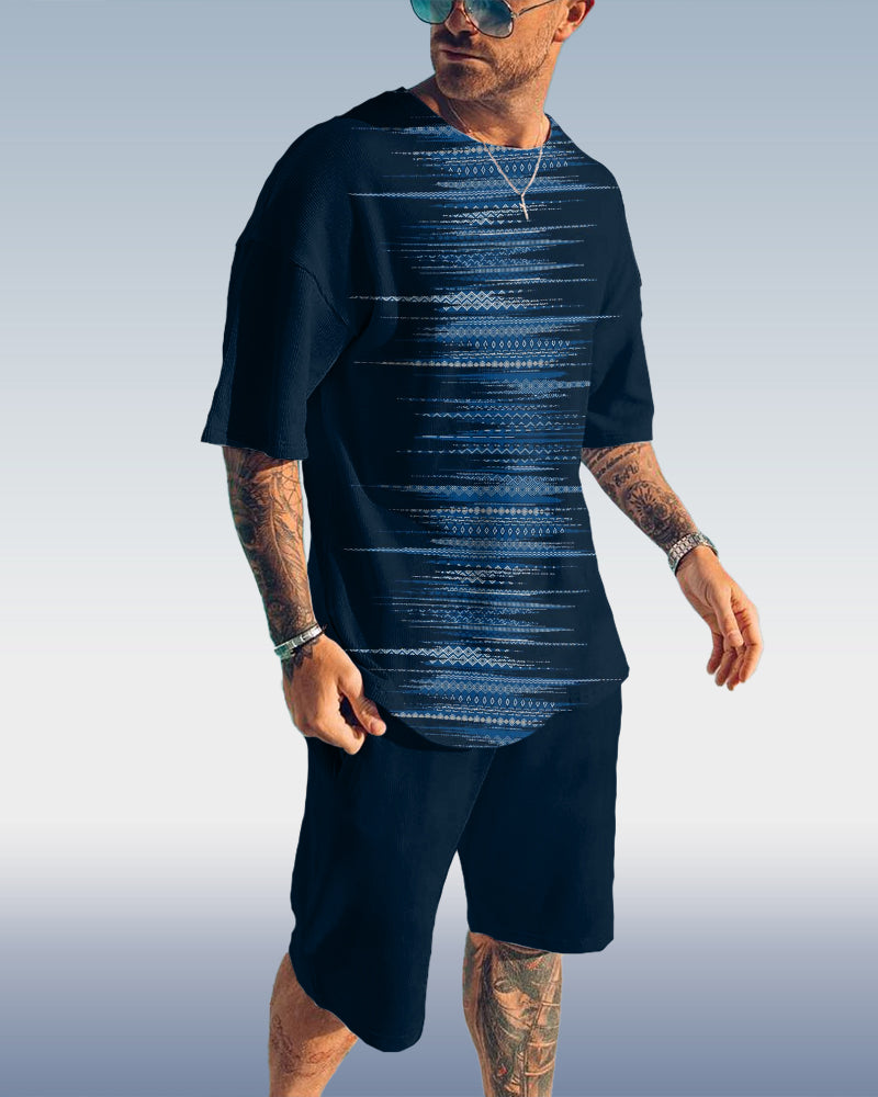 Suitmens Men's Gradient Print Short Sleeve Set 063