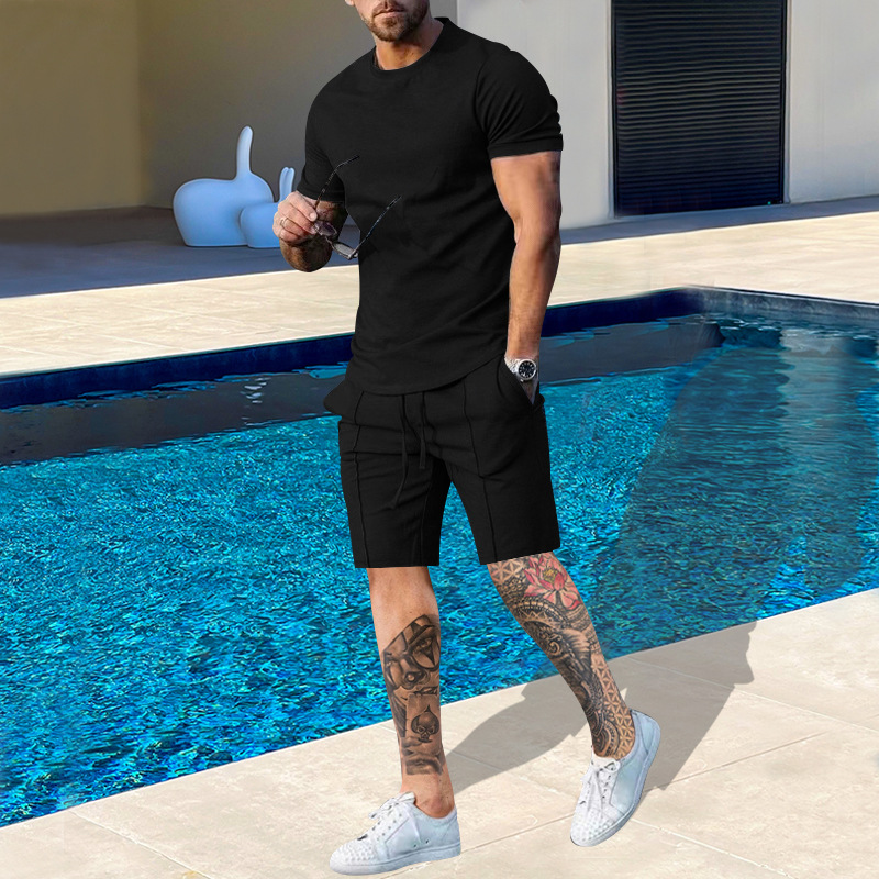 Suitmens Men's Plain Round Neck Short Sleeve Suit