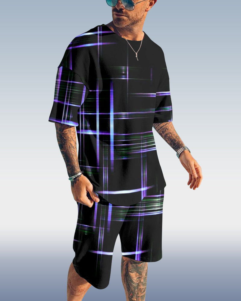 Suitmens Men's Casual Gradient Print Shorts Set 397