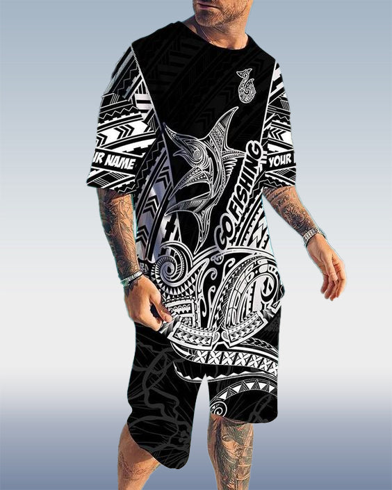 Suitmens Men's Totem Tattoo Print Shorts Set 374