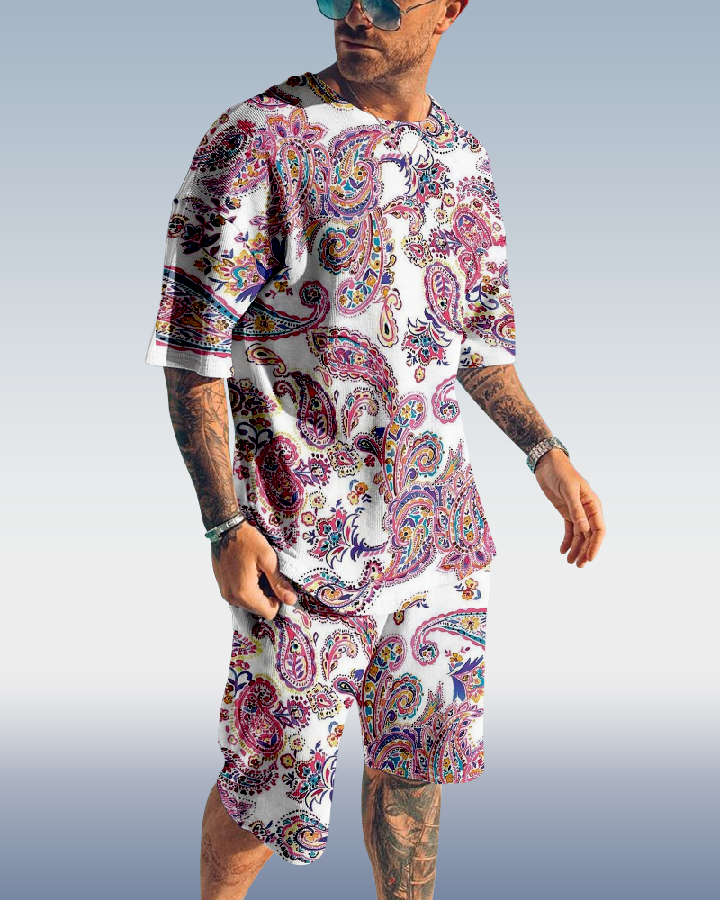 Men's Paisley Print Shorts Set 442