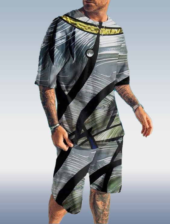 Suitmens Men's Colorblock Print Shorts Set 082