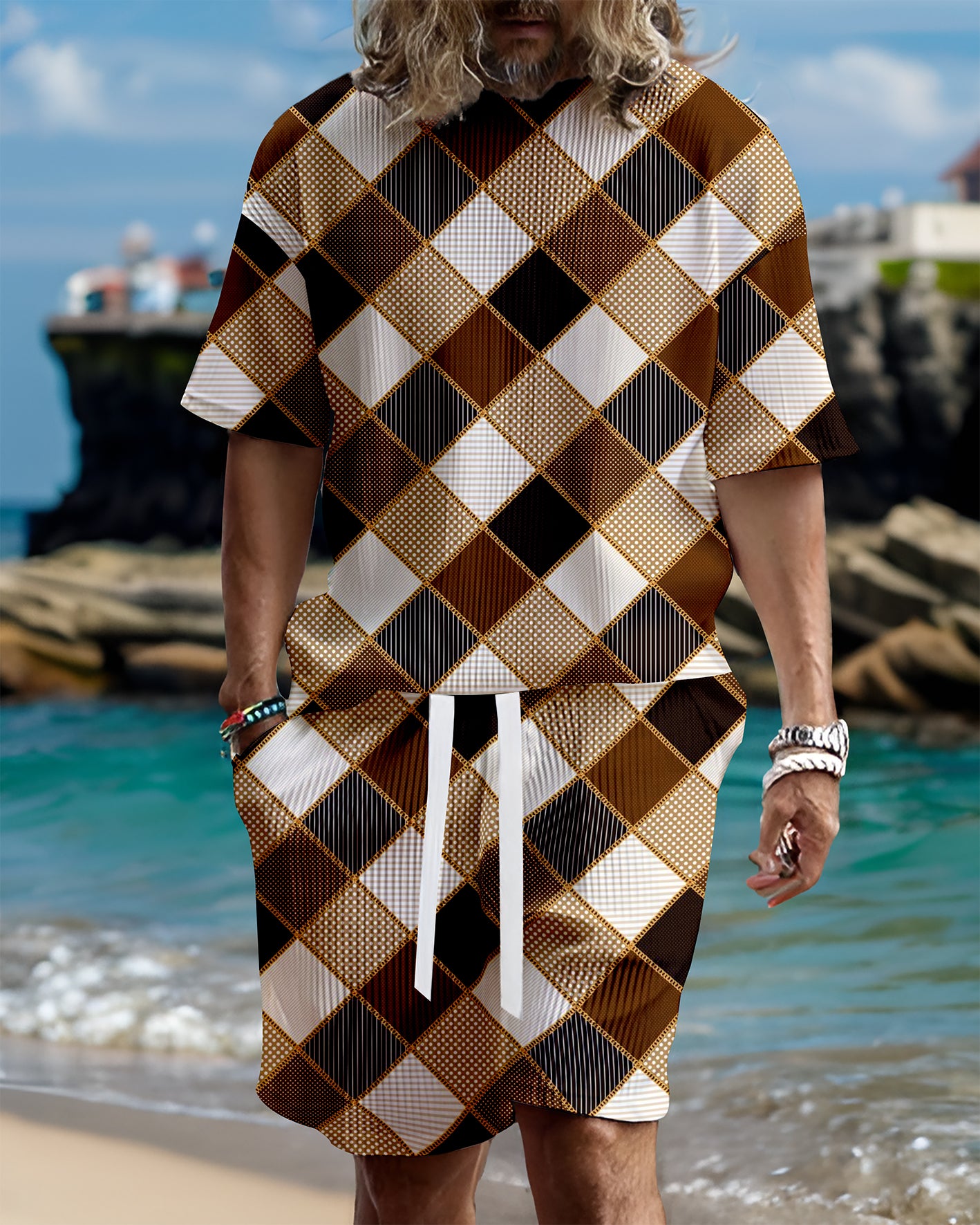Suitmens Men's casual gorgeous textured printed shorts set 542