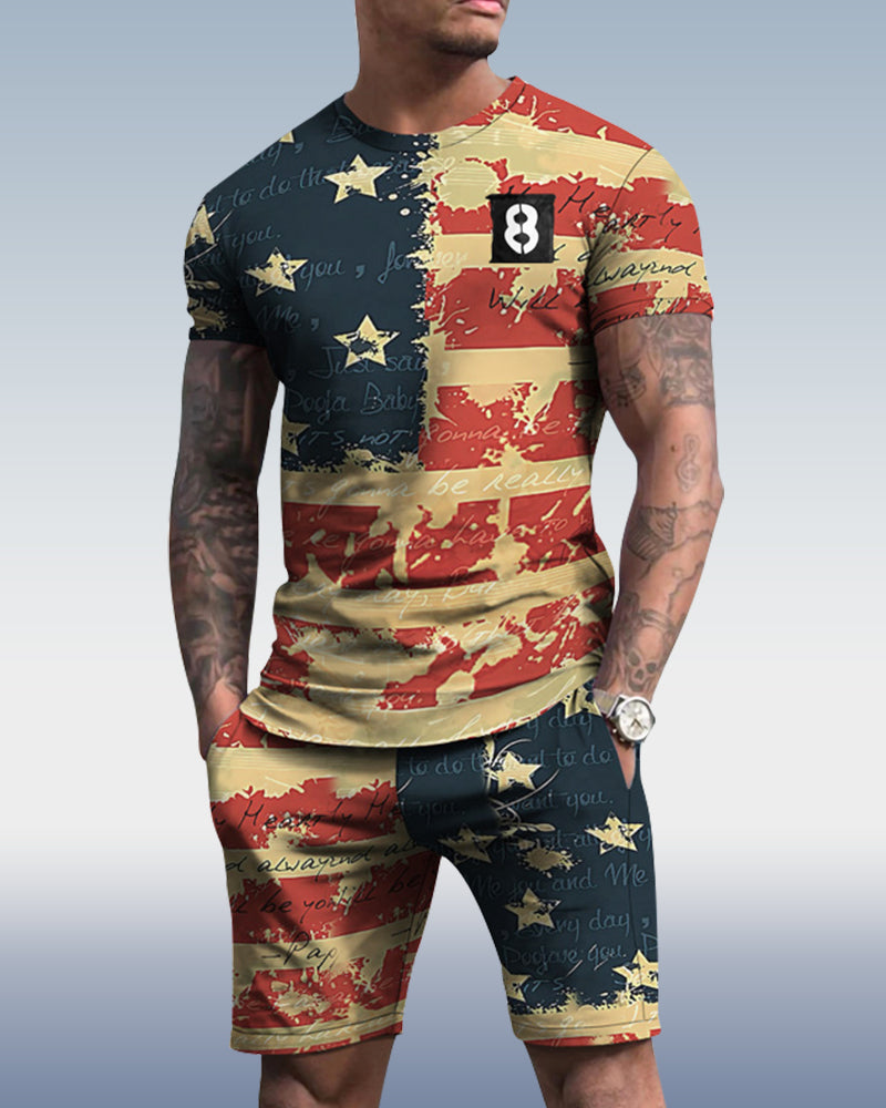 Men's spring and summer national flag print suit 065