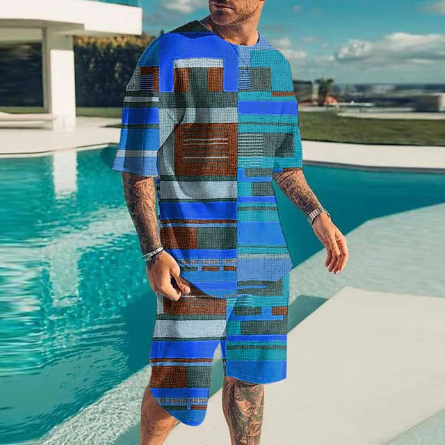 Suitmens Men's Colorblock Print Shorts Set 359
