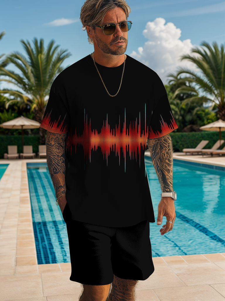 Men's casual color block printed shorts Set 517