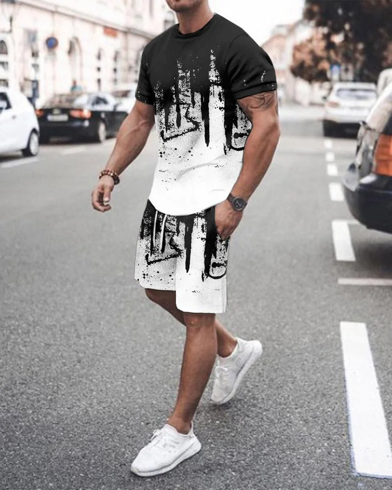 Suitmens Men's White Tie Dye Shorts Suit