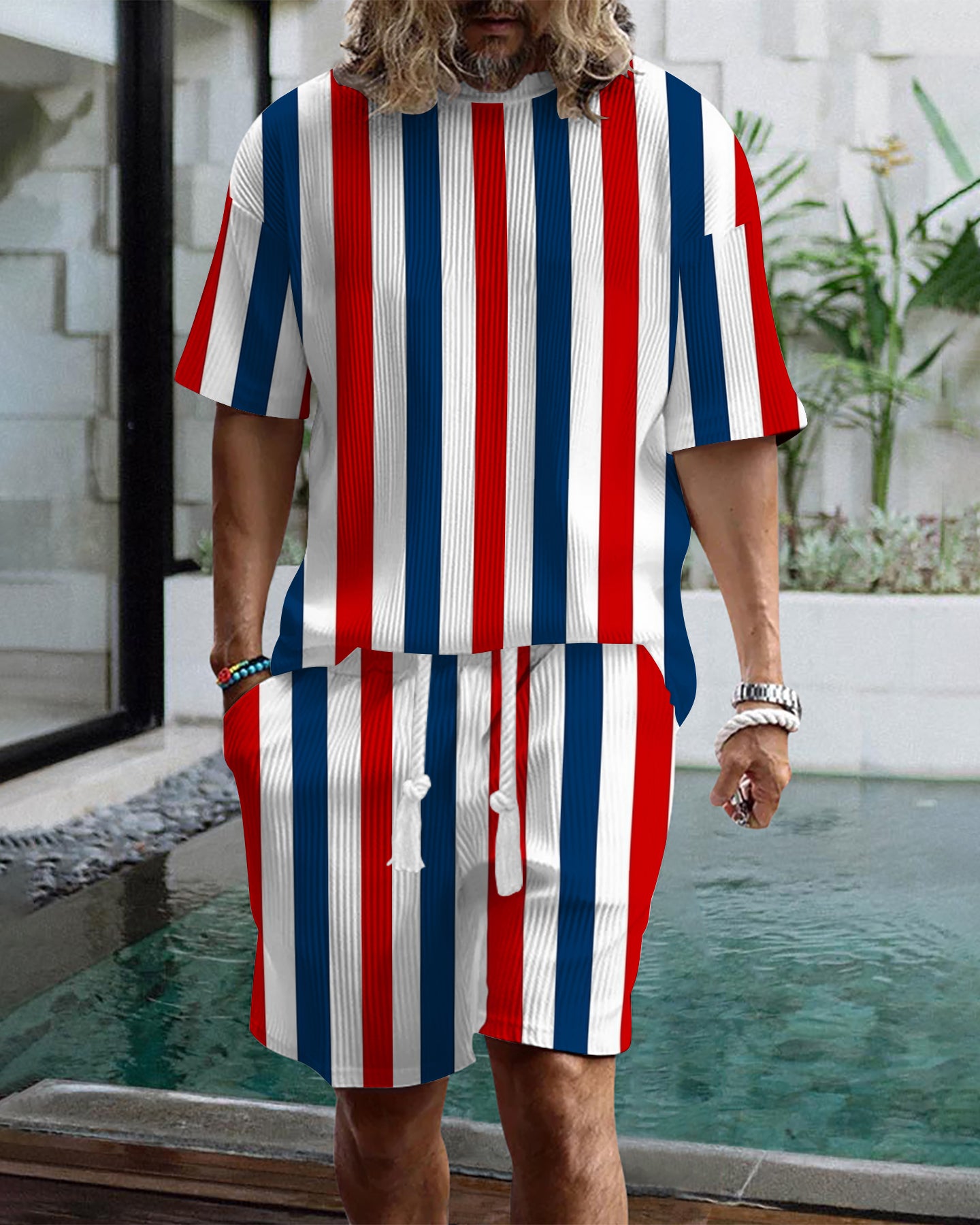 Men's casual gorgeous textured printed shorts set 558
