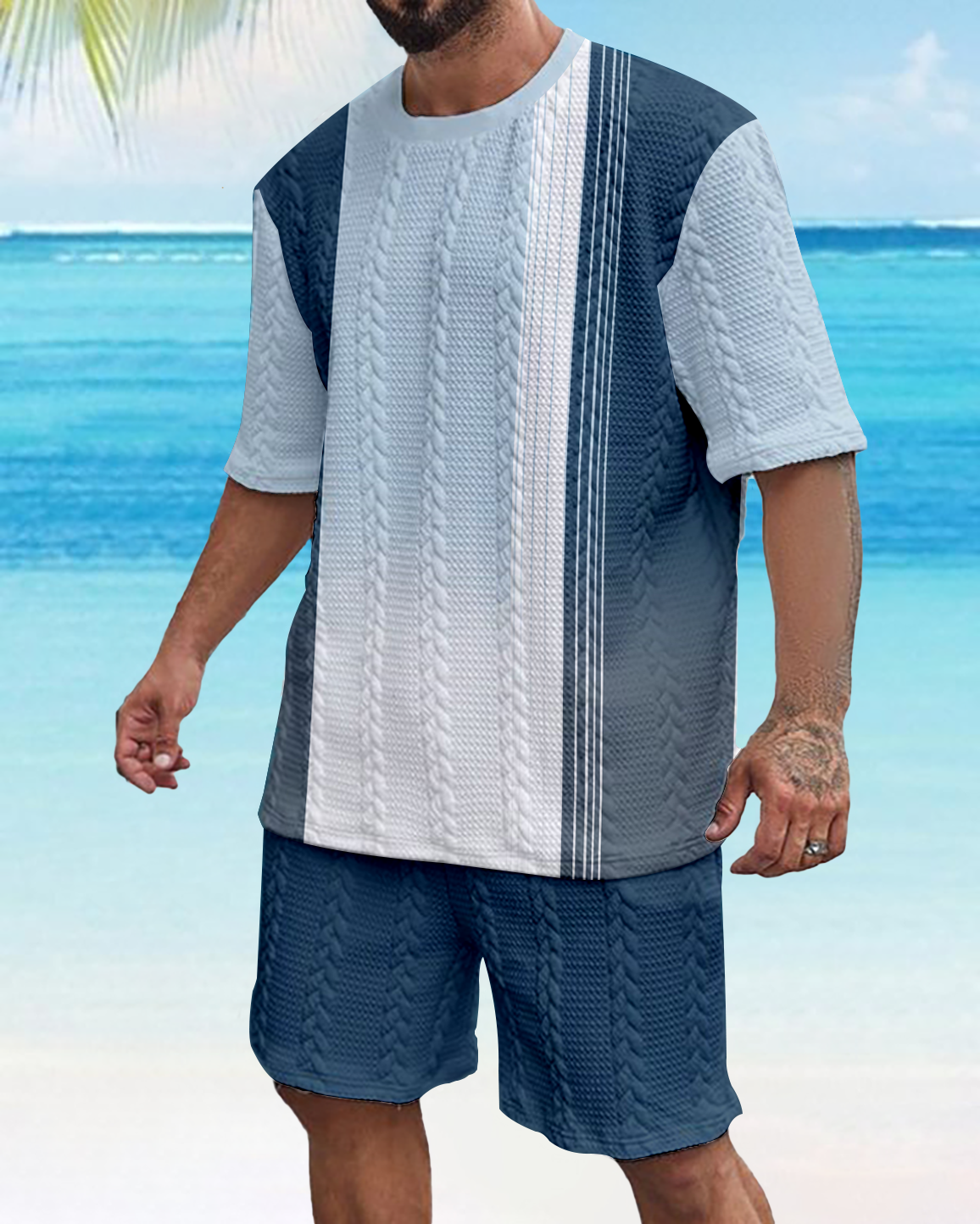 Suitmens Men's Color Block Gorgeous Textured Print Shorts Set 560