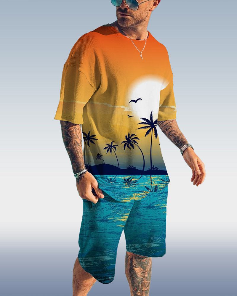 Suitmens Men's Coco Print Shorts Set Apricot 034