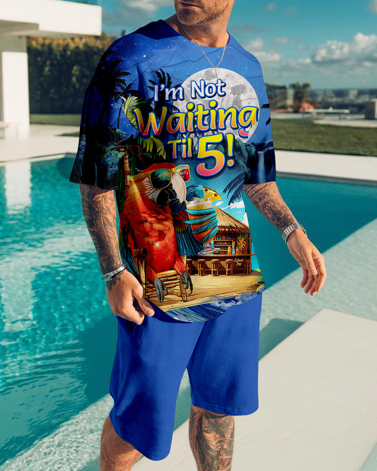 Suitmens Men's Hawaiian Tiki Parrot Printed shorts Set 226