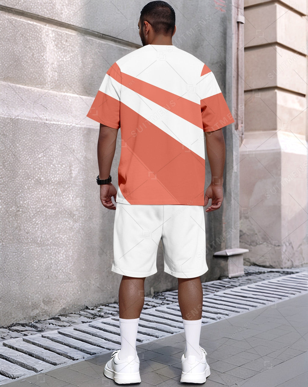 Men's Summer Colorblock Printed Round Neck Set 415