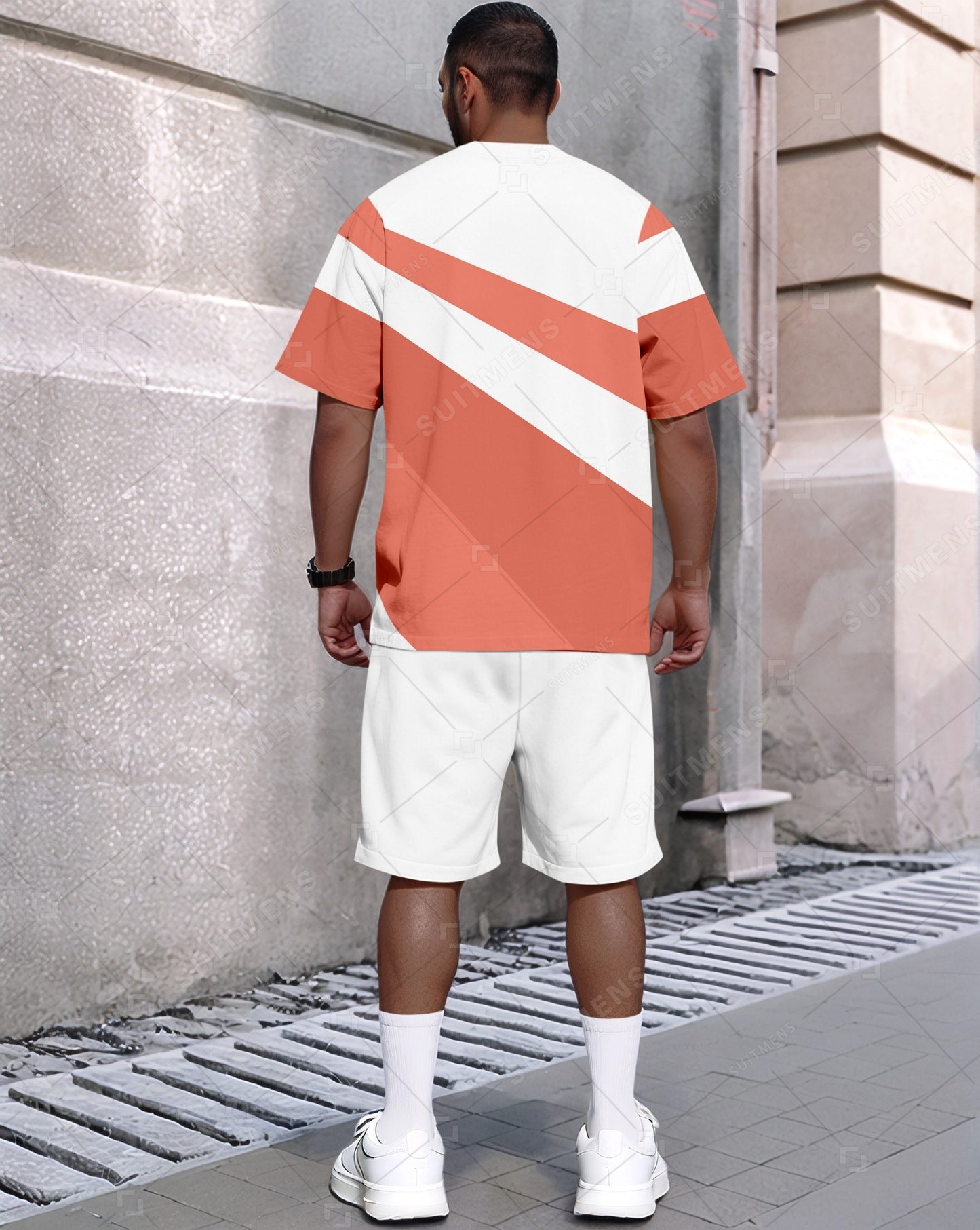 Men's Summer Colorblock Printed Round Neck Set 415