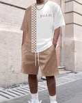 Men's Summer Colorblock Printed Round Neck Suit 037