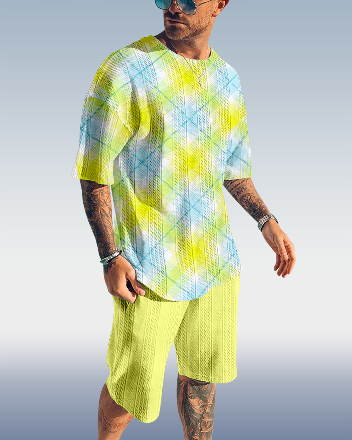Suitmens Men's Luxury Textured Print Shorts Set 568