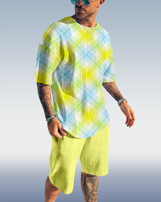 Suitmens Men's Luxury Textured Print Shorts Set 568