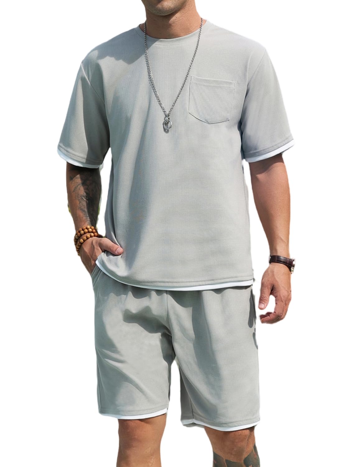 Men's Simple Matching Summer Round Neck Set 194
