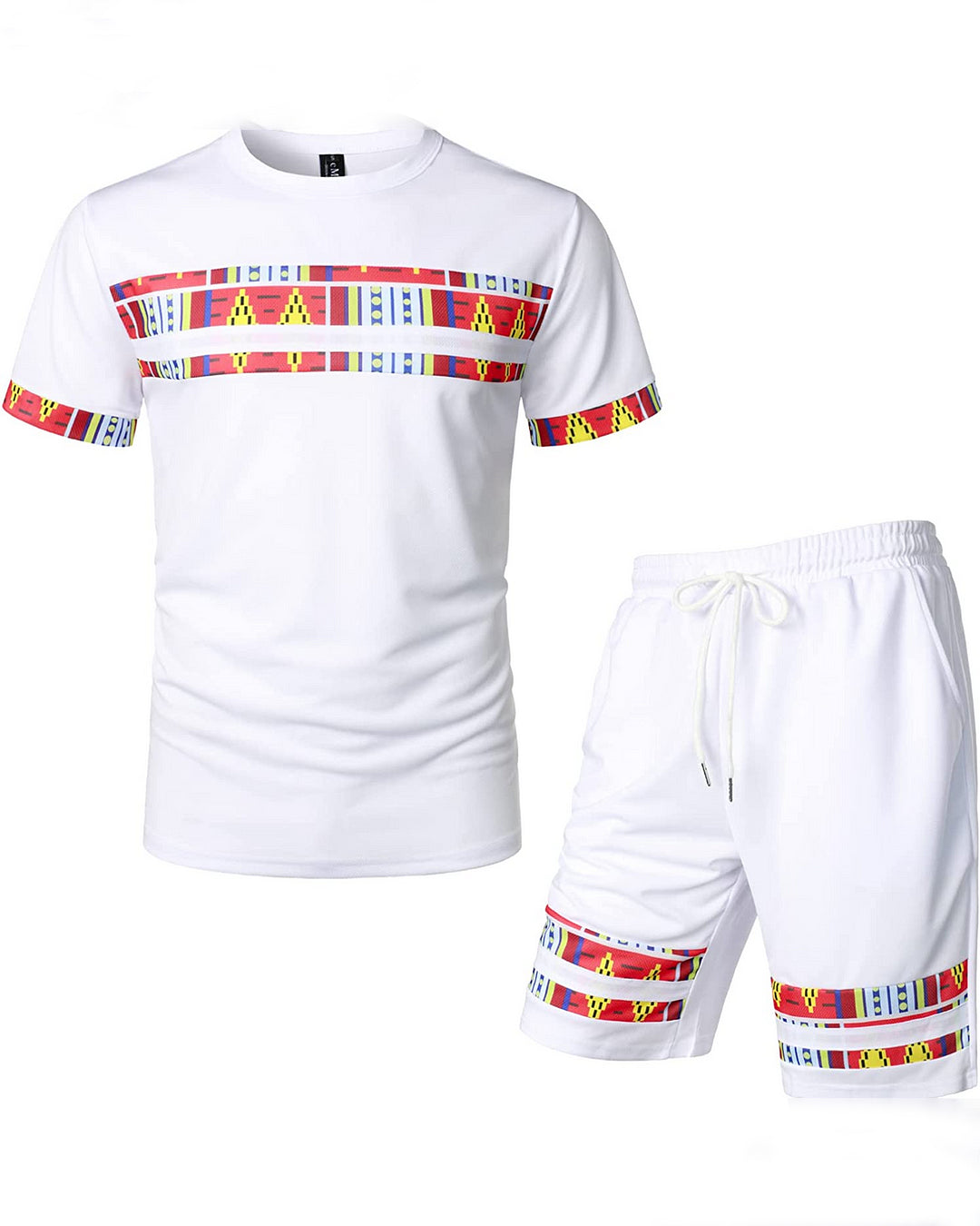 Men's Printed Colorblock T-Shirt and Shorts Set 007