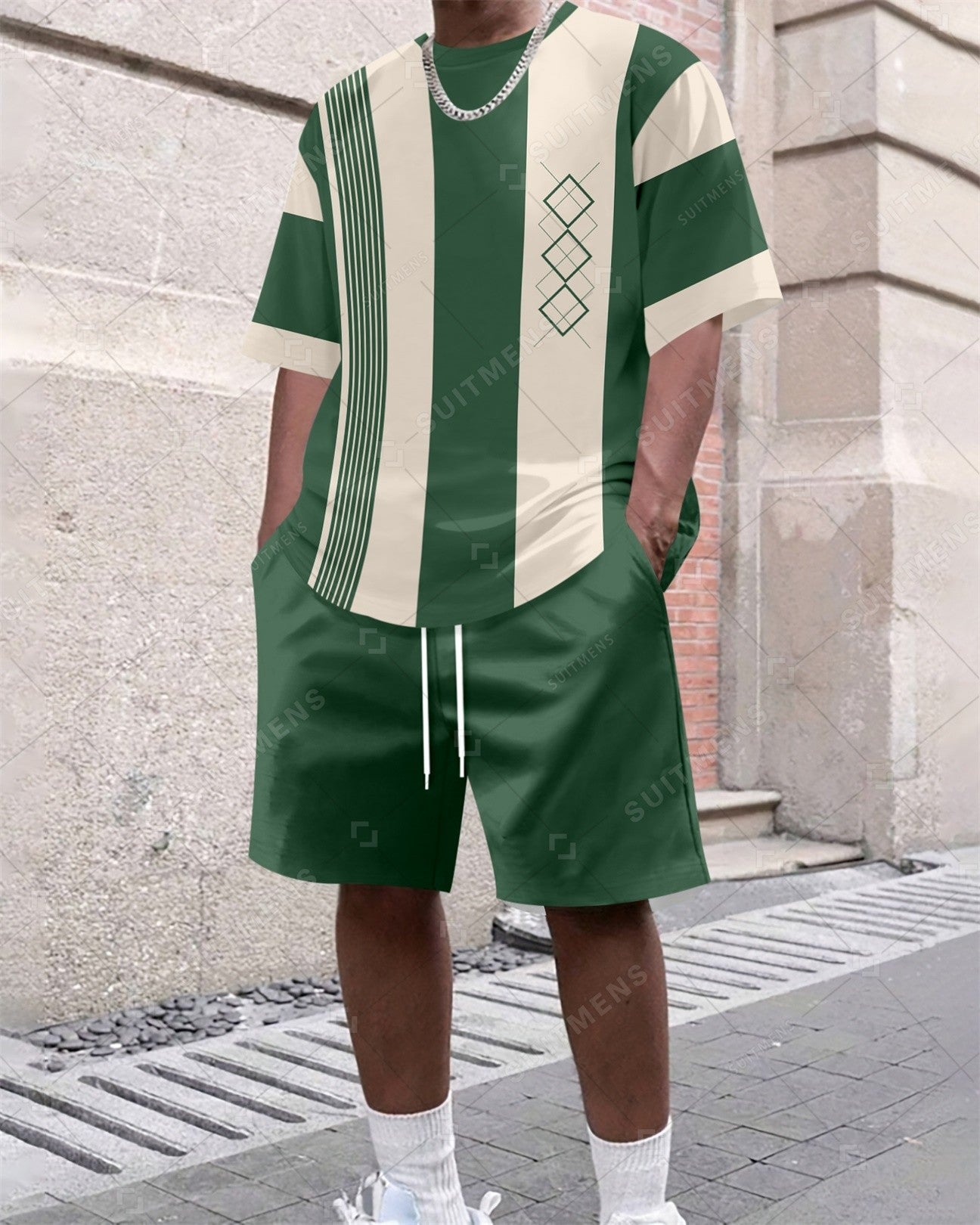 Men's Summer Colorblock Printed Round Neck Set 431