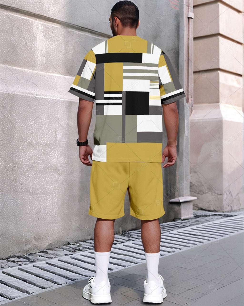 Men's Summer Colorblock Printed Round Neck Set 283
