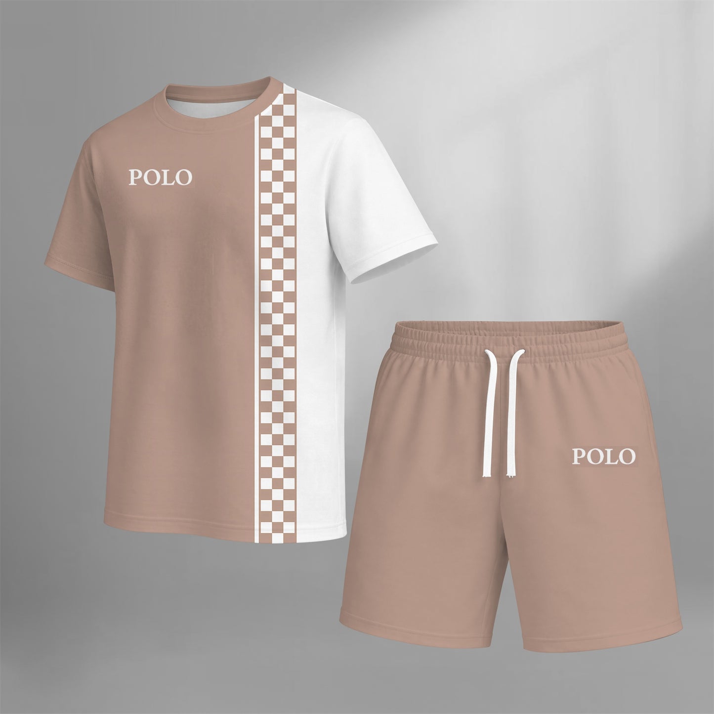 Men’s Casual Checker Stripe T Shirt and Shorts Set, 2 Piece Matching Outfit with Short Sleeve Tee and Elastic Waist Drawstring Shorts, Soft Breathable Summer Set for Holiday, Beach, Street Style, Lounge, and Everyday Wear
