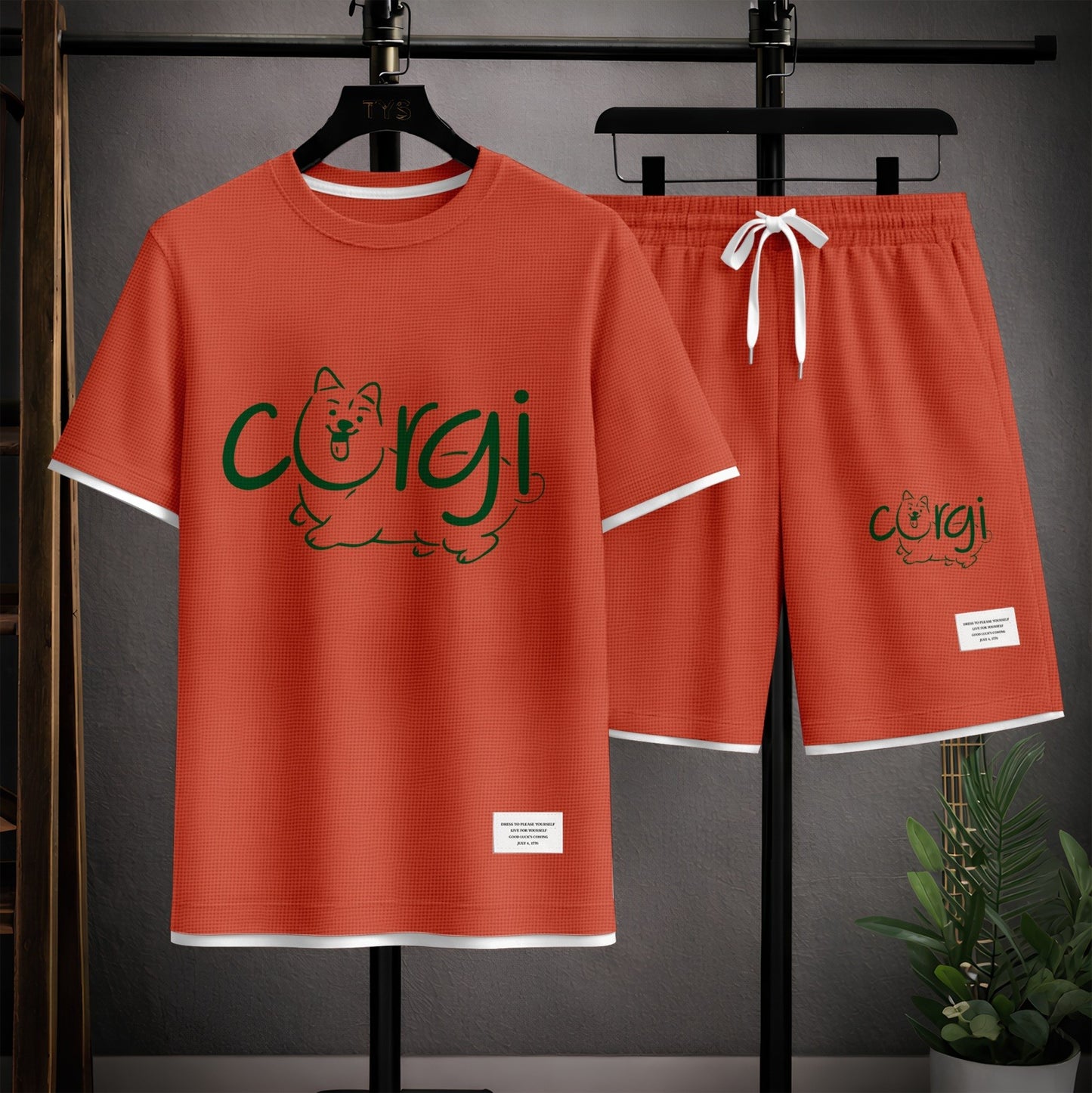 Men's Corgi Graphic Print Short Sleeve Shirt and Drawstring Shorts Set, Casual Summer Two-Piece Outfit, Lightweight Breathable Relaxed Fit Athletic Set for Daily Wear, Beach, Vacation, Travel and Loungewear