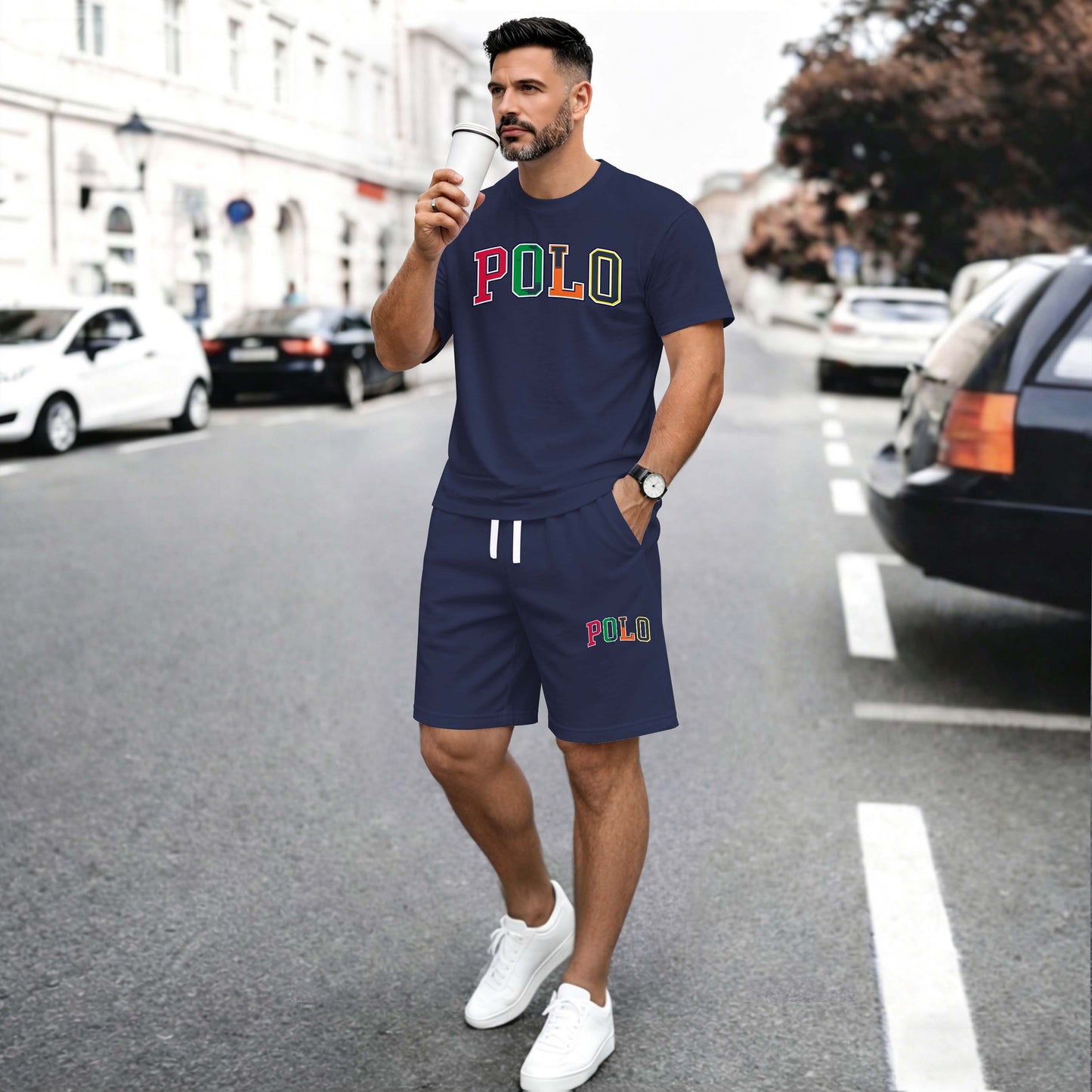 Men’s Summer 2 Piece Set, Letter Print Short Sleeve T Shirt and Drawstring Shorts Matching Outfit, Lightweight Breathable Casual Set for Travel, Streetwear, Beach, Vacation, and Daily Wear