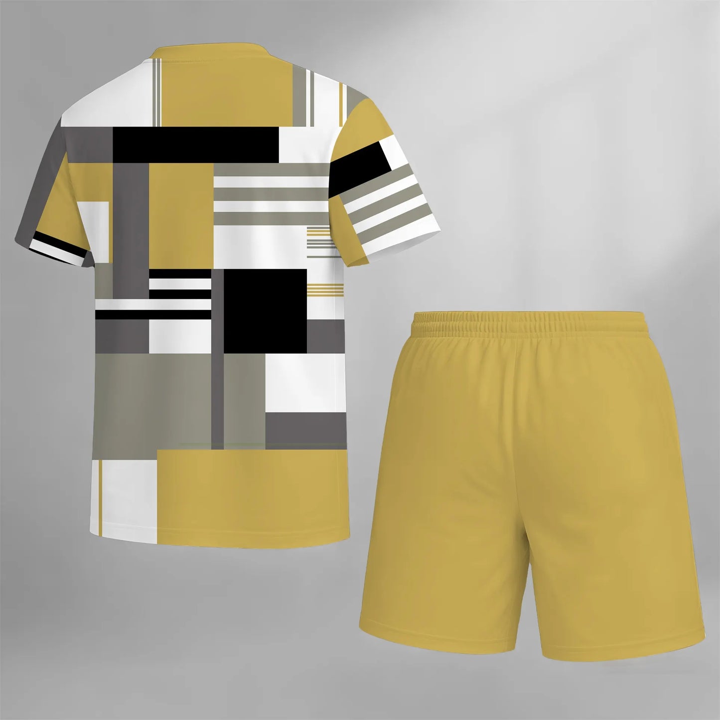 Men’s Casual Graphic T Shirt and Shorts Set, Geometric Pattern Summer 2 Piece Outfit, Soft Breathable Matching Set with Drawstring Shorts for Beach, Outdoor Activities, Travel, Workout, and Everyday Style